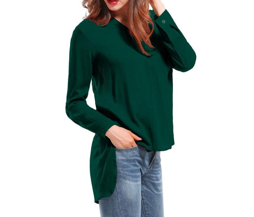Fashion female V-neck blouses Cotton irregular Solid Loose Long sleeve shirts Ladies tops Streetwear Women Plus Size