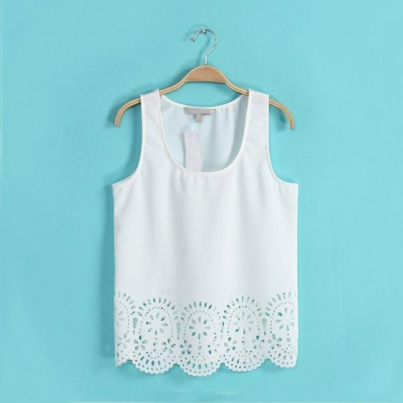 Women Girl Fashion Charming 5 Colors Chiffon Sleeveless Hollow Out Blouses Shirt