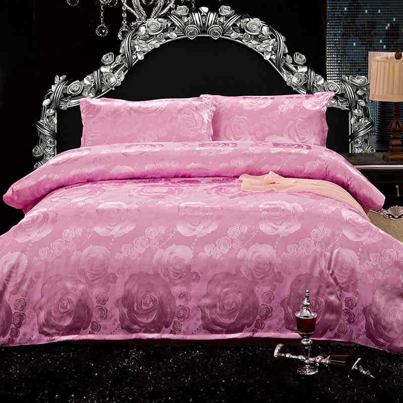 Online discount shop Australia - Luxury Silk Bedding Set Embroidery Bed Linens Tencel Satin Bed Sheet Set Jacquard Bedclothes Full/Queen/King Size Bed cover