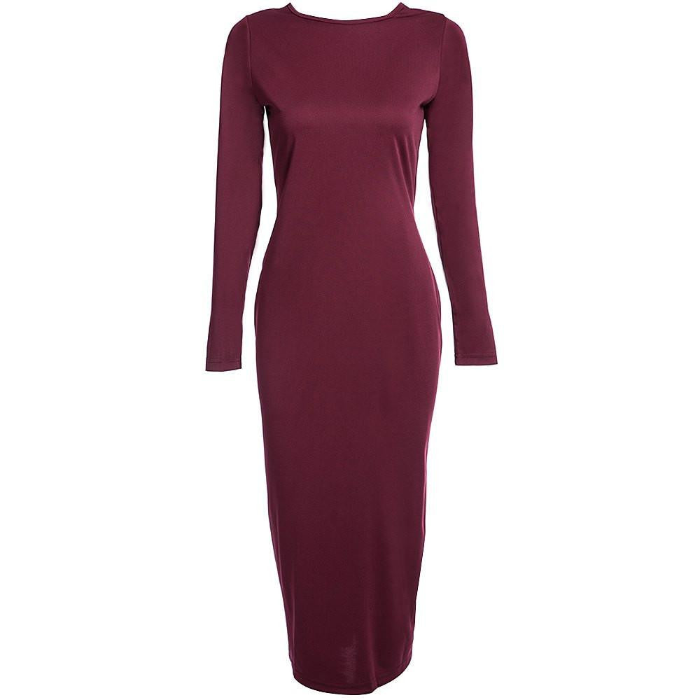 Women Bodycon Club Midi Dress Winter Autumn Sheath O-neck Dress Party Women Bodycon Club Midi Dress Winter Autumn Sheath O-neck Dress Party