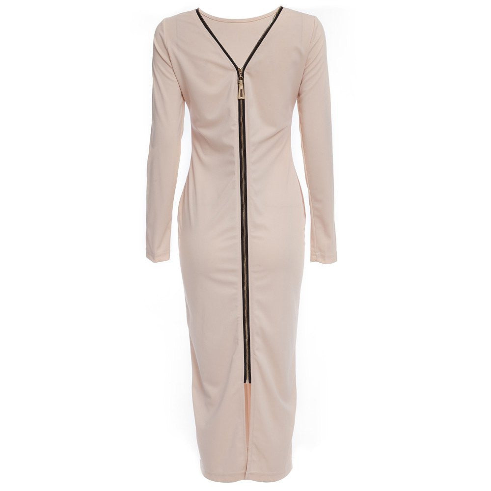 Autumn Maxi Simple Round Collar Knee-Length Elegant Dress Long Sleeve Autumn Maxi Simple Round Collar Knee-Length Elegant Dress Long Sleeve