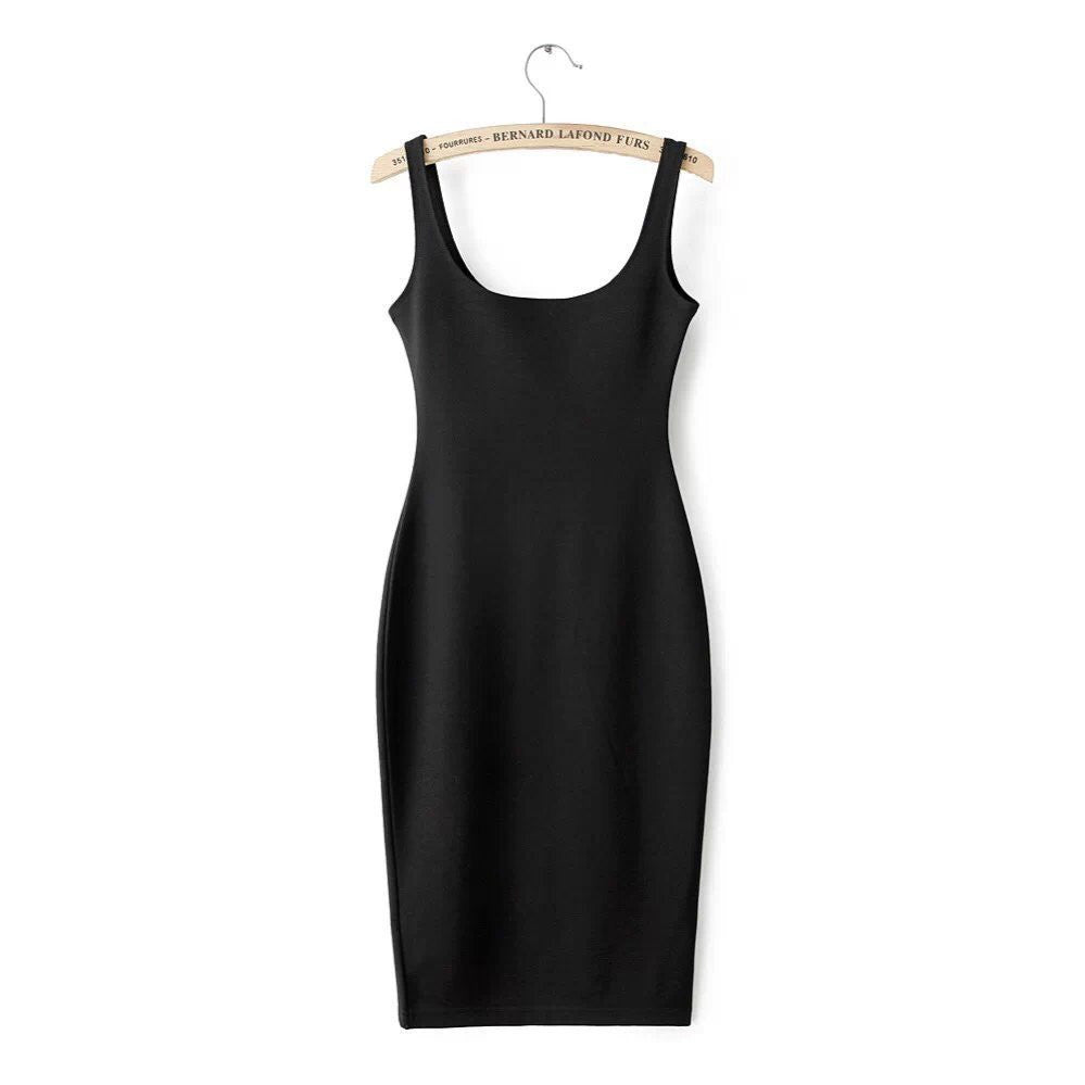 Online discount shop Australia - Autumn Women Dress Sleeveless Slim O-neck Solid Color Pencil Casual Tank Dress Size S M L Vestido De Verao QZ204R1