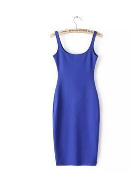 Online discount shop Australia - Autumn Women Dress Sleeveless Slim O-neck Solid Color Pencil Casual Tank Dress Size S M L Vestido De Verao QZ204R1