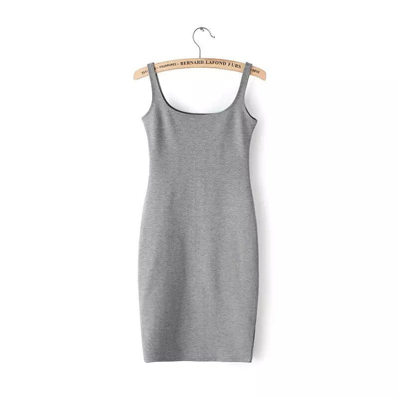 Online discount shop Australia - Autumn Women Dress Sleeveless Slim O-neck Solid Color Pencil Casual Tank Dress Size S M L Vestido De Verao QZ204R1