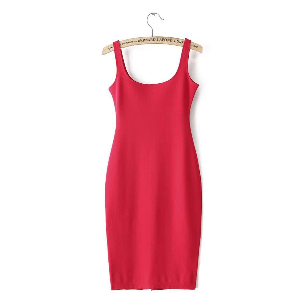 Online discount shop Australia - Autumn Women Dress Sleeveless Slim O-neck Solid Color Pencil Casual Tank Dress Size S M L Vestido De Verao QZ204R1