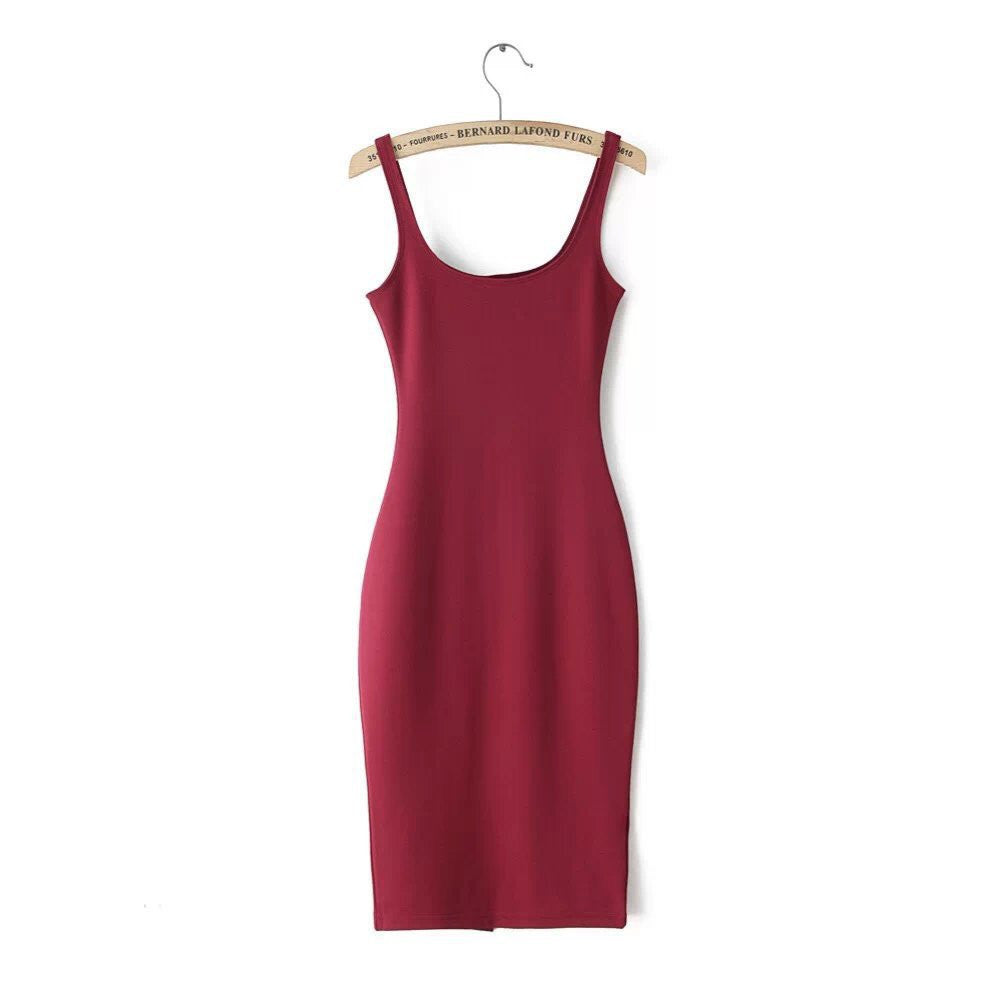 Online discount shop Australia - Autumn Women Dress Sleeveless Slim O-neck Solid Color Pencil Casual Tank Dress Size S M L Vestido De Verao QZ204R1