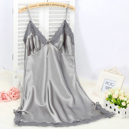 Online discount shop Australia - Ladies Sexy Silk Satin Night Dress Sleeveless Nighties V-neck Nightgown Plus Size Nightdress Lace Sleepwear Nightwear For Women