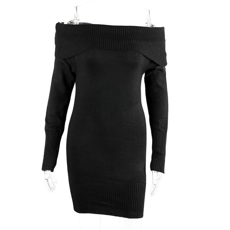 Simplee Winter off shoulder knitted bodycon dress Women long sleeve autumn sexy dress party short white dresses vestidos