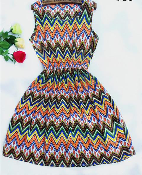 Women casual Bohemian floral leopard sleeveless vest printed beach chiffon dress nz18