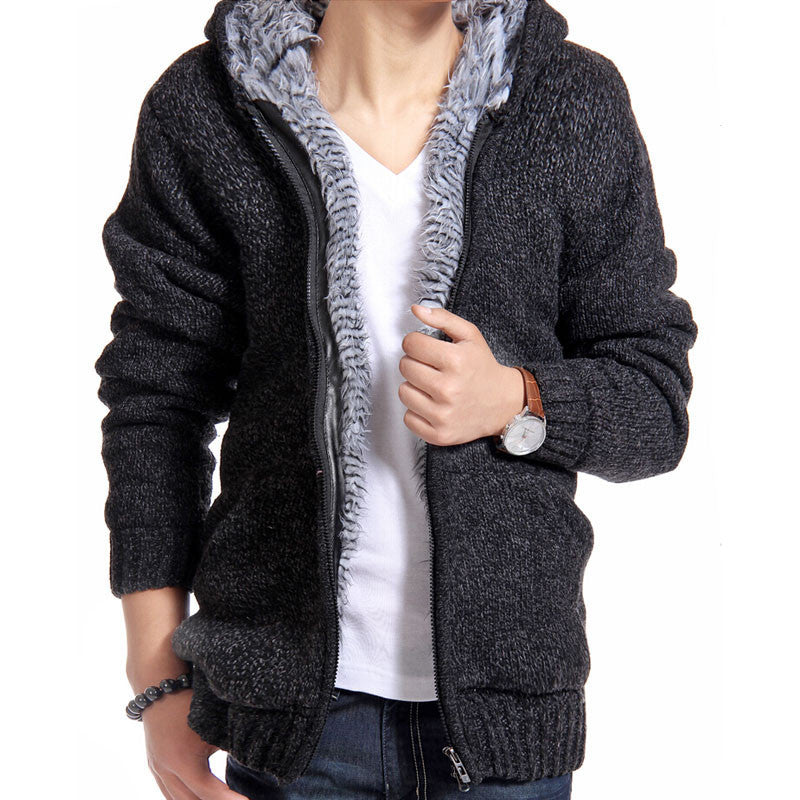 Online discount shop Australia - Jacket Men Thick Velvet Cotton Hooded Fur Jacket Mens Padded Knitted Casual Sweater Cardigan Coat Outdoors Parka