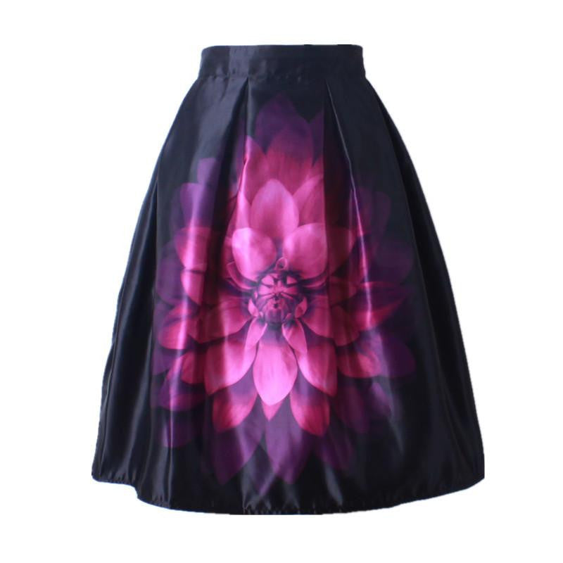 Women Vintage Retro Satin Floral Pleated Skirts Audrey Hepburn Style High Waist A-Line tutu Midi Skirt