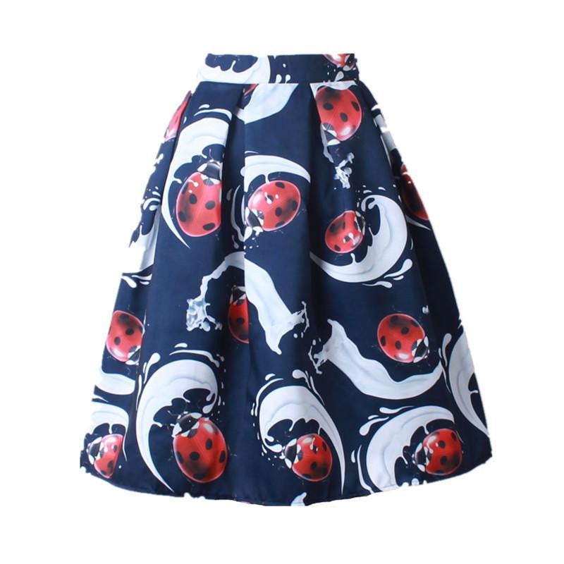 Women Vintage Retro Satin Floral Pleated Skirts Audrey Hepburn Style High Waist A-Line tutu Midi Skirt