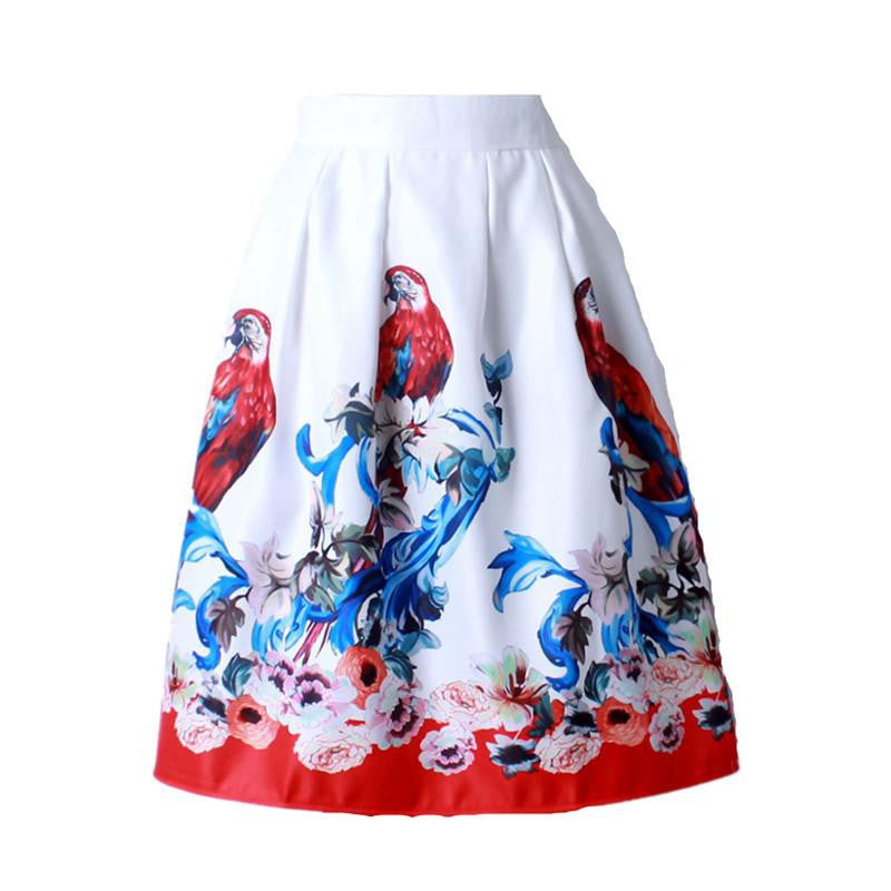 Women Vintage Retro Satin Floral Pleated Skirts Audrey Hepburn Style High Waist A-Line tutu Midi Skirt