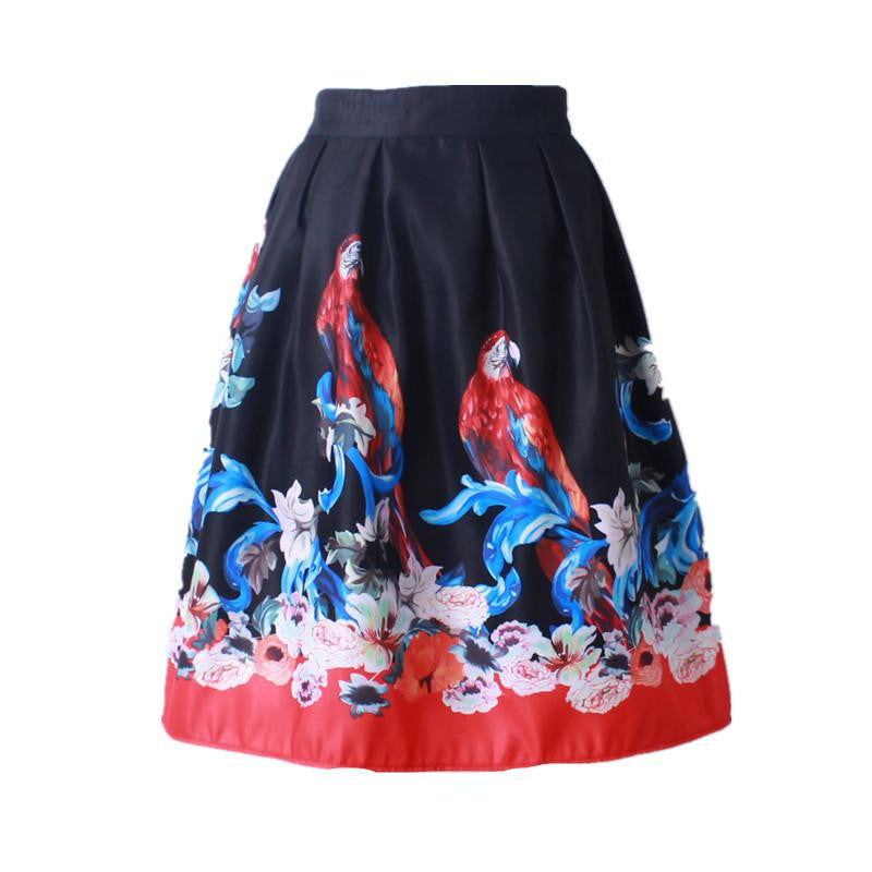 Women Vintage Retro Satin Floral Pleated Skirts Audrey Hepburn Style High Waist A-Line tutu Midi Skirt