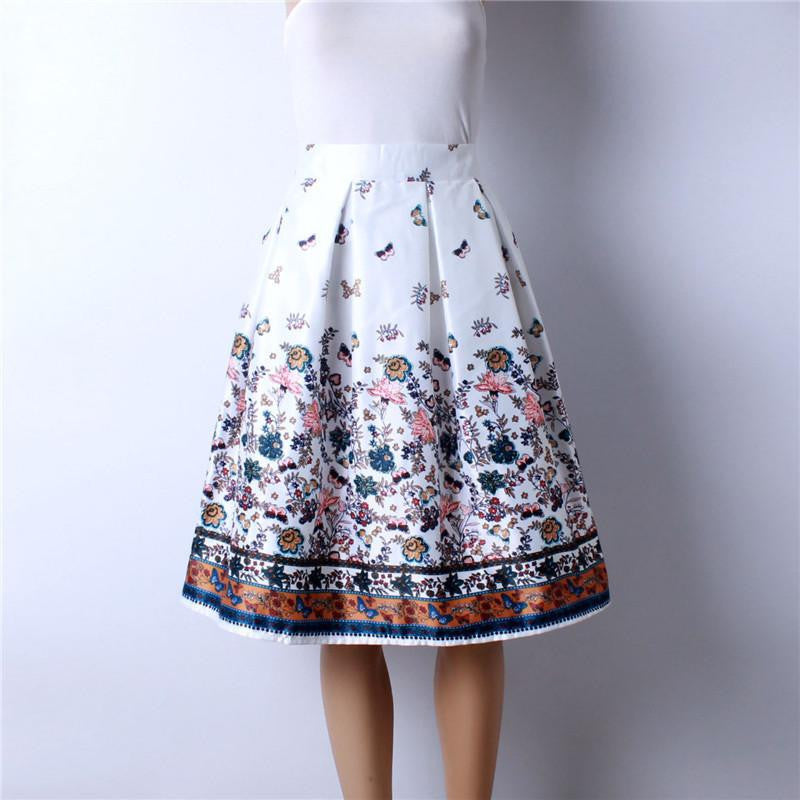 Women Vintage Retro Satin Floral Pleated Skirts Audrey Hepburn Style High Waist A-Line tutu Midi Skirt