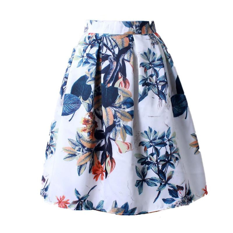 Women Vintage Retro Satin Floral Pleated Skirts Audrey Hepburn Style High Waist A-Line tutu Midi Skirt