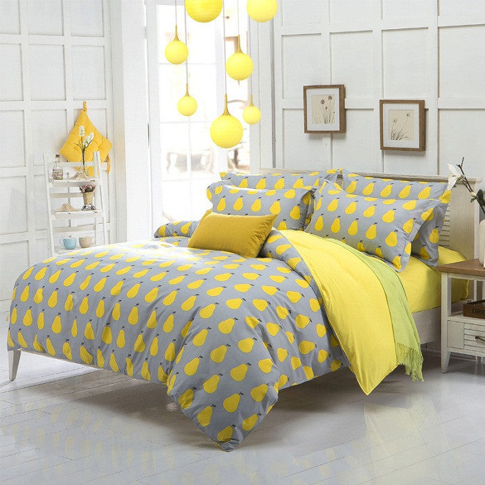 polyester pear apple yellow queen twin full bedding bed sheet set bedclothes duvet cover set bedding set