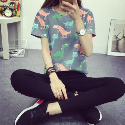 Online discount shop Australia - Animal Dinosaur Printing T shirt Women   Japanese Harajuku Style Short-sleeved T-shirt Woman Tops S-XL