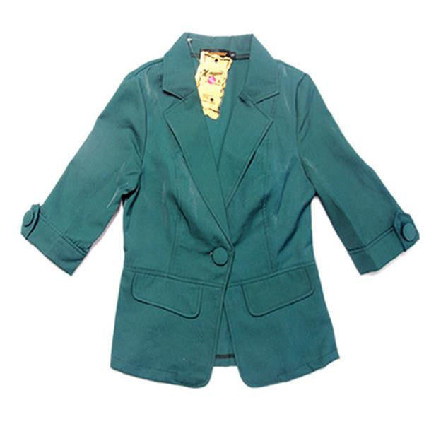 Women Girl Casual Short Coat 3/4 Sleeve One Button Jacket Tops Overcoat