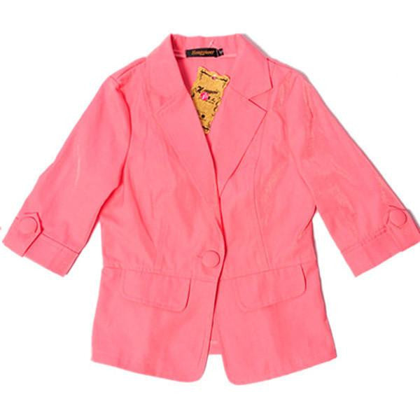 Women Girl Casual Short Coat 3/4 Sleeve One Button Jacket Tops Overcoat