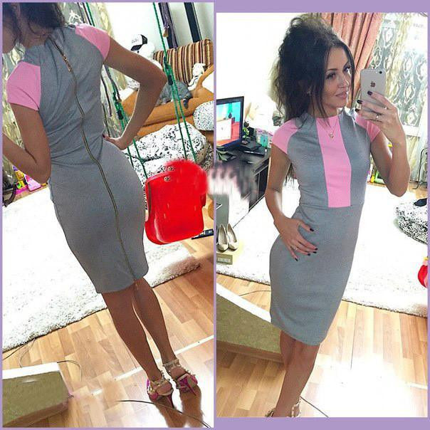 Summer Dress Women Pink Gray Color Block Tight Fitted Dresses Ladies Bandage Zipper Back Dress Vestidos J3271