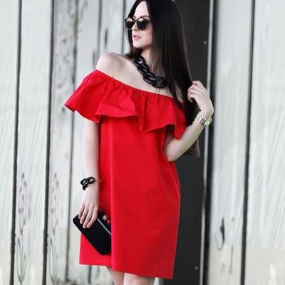 ruffles slash neck women dress summer off shoulder Apparel Ruffles slash neck women dress Summer style off shoulder sexy