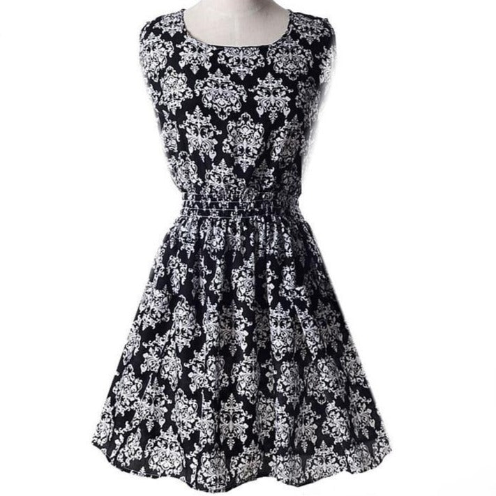 Summer Style Dress Women Dresses Check Lattice Pattern Chiffon Sleeveless Plus Size XXL Black White IDJG001#12