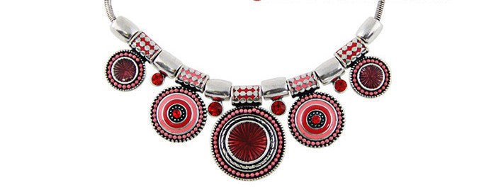 Choker Necklace Fashion Ethnic Collares Vintage Silver Plated Colorful Bead Pendant Statement Necklace For Women Jewelry