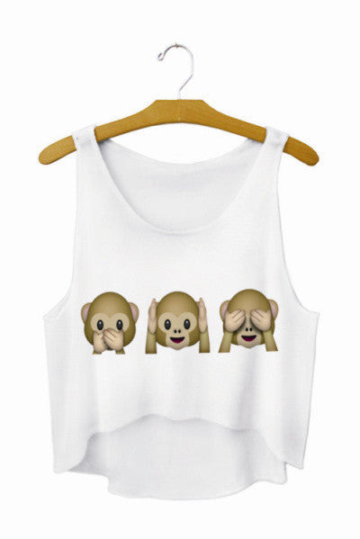 Emoji Monkey Printed Casual Crop Tops Women Fashion Cropped Top Kawaii Girls Short Tank Top