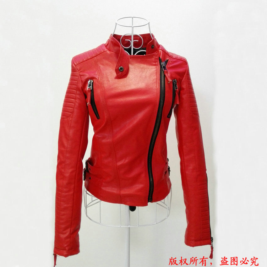 Fashion Women Brand Faux Soft Leather Jackets Pu Black Red Yellow Zippers Long Sleeve Motorcycle Coat