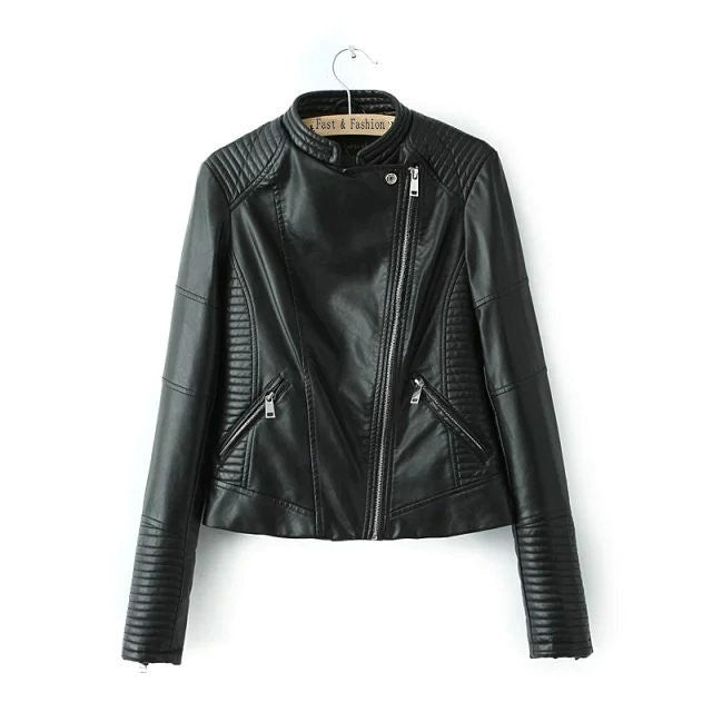 Fashion Women Faux Soft Leather Jackets HOT Pu Black Blazer Zippers Coat Motorcycle Outerwear