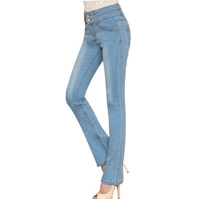 Online discount shop Australia - high waist bootcut jeans women flare jean blue denim pant slim plus size cotton pant