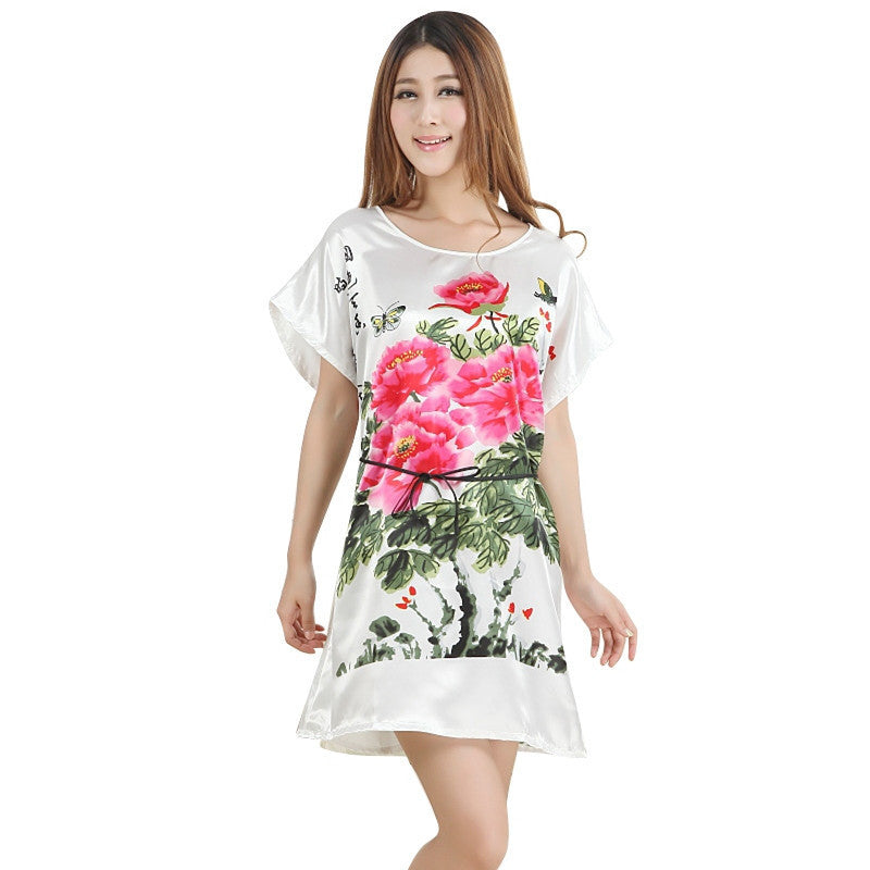 Online discount shop Australia - Fashion Women Lady Peony Robe Bath Gown Nightgown Sleepwear