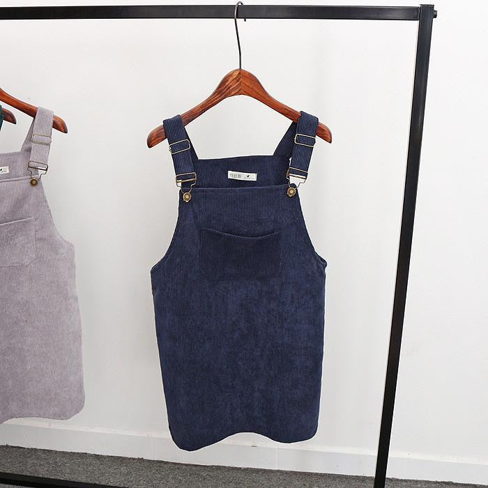 Spring Korea College Wind Restoring Ancient Ways Corduroy Suspenders Big Pocket Straight Vest Dress