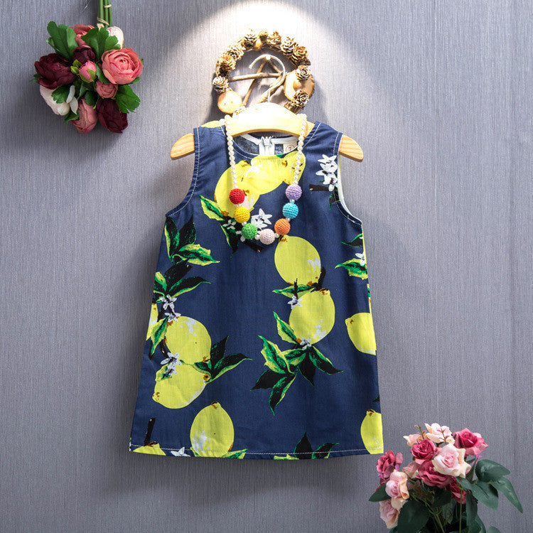 Online discount shop Australia - Kids Dresses for Girls Children Girl Dress Kids Clothes Cotton Lemon Print Yellow Sundress Girls Dresses