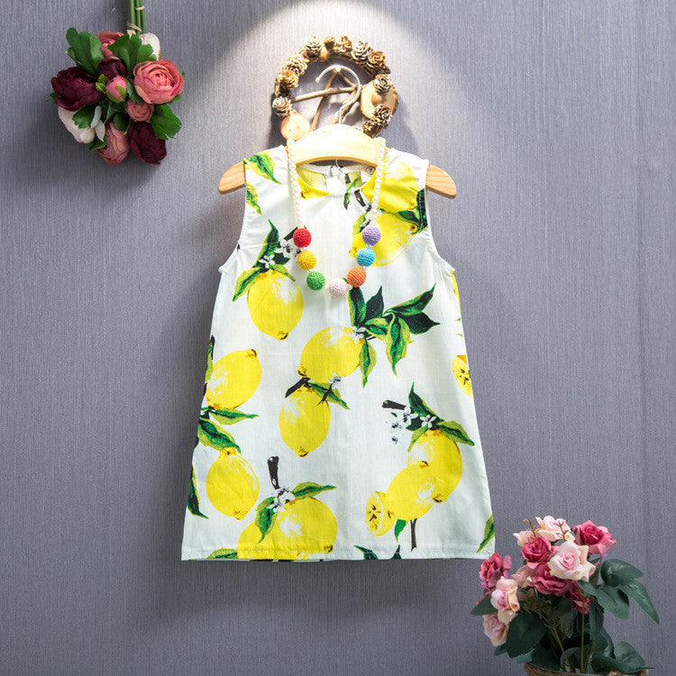 Online discount shop Australia - Kids Dresses for Girls Children Girl Dress Kids Clothes Cotton Lemon Print Yellow Sundress Girls Dresses