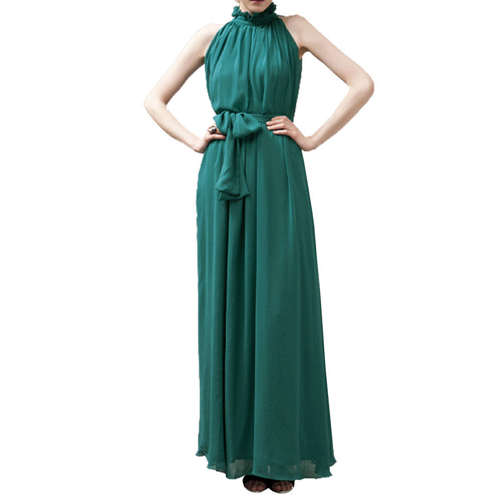 Online discount shop Australia - Bohemian Style Summer Women's Chiffon Long Maxi Dresses Halter Neck Sleeveless Beach Dress BS88