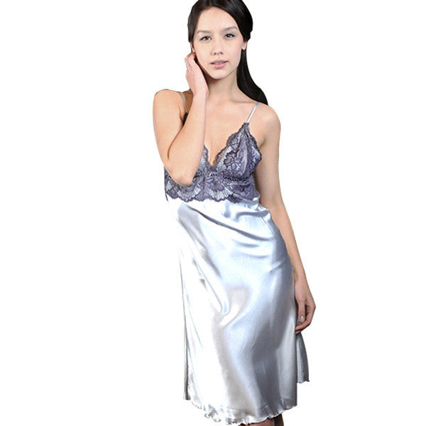 Online discount shop Australia - Ladies Imitated Silk Braces Dress Lace Sleepwear Nightgown Nightwear