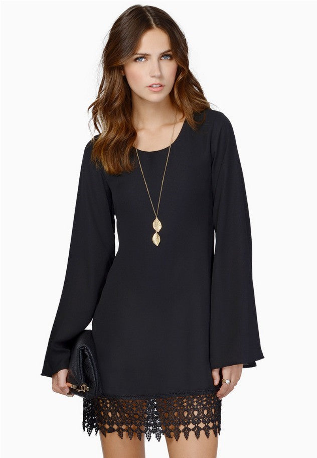 Online discount shop Australia - Dress Long Sleeve Party Dresses Women Lace Chiffon Casual Mini Dress White Black