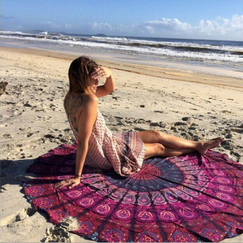 Round Tassel Tapestry Beach Picnic Throw Towel Mat Blanket Home Decor