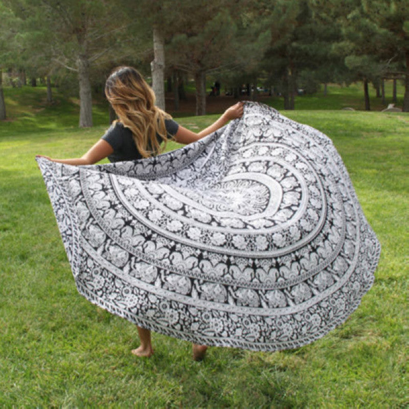 Round Tassel Tapestry Beach Picnic Throw Towel Mat Blanket Home Decor