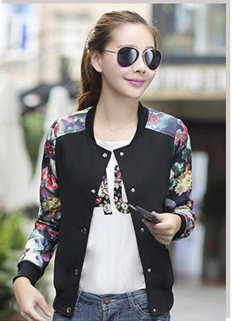 Online discount shop Australia - Flower Print Plus big Size Baseball short Jacket Women Round Collar Button Thin Bomber Jackets Long Sleeves girl Coat