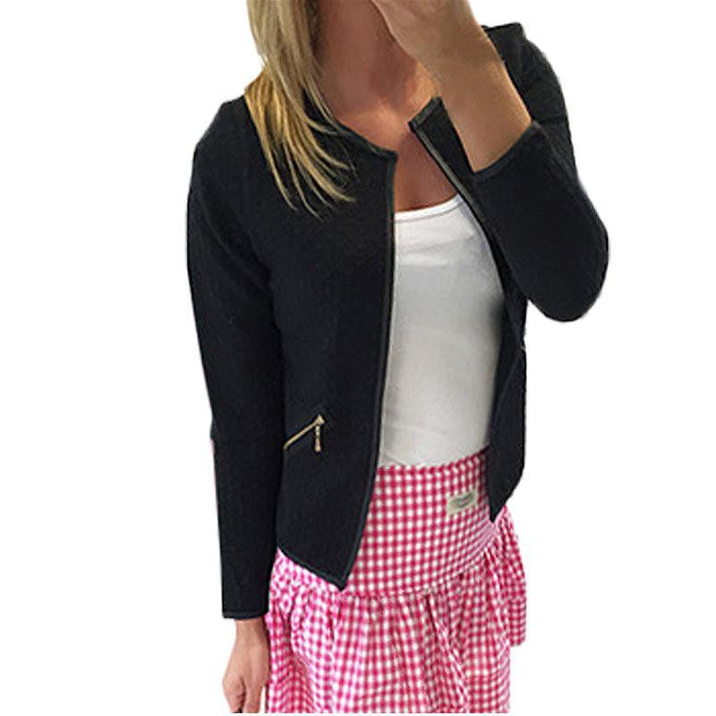 Women Short Coat Female Jacket Long Sleeve Casual Tartan Cardigan Zipper Pockets Slim Suit Outerwear