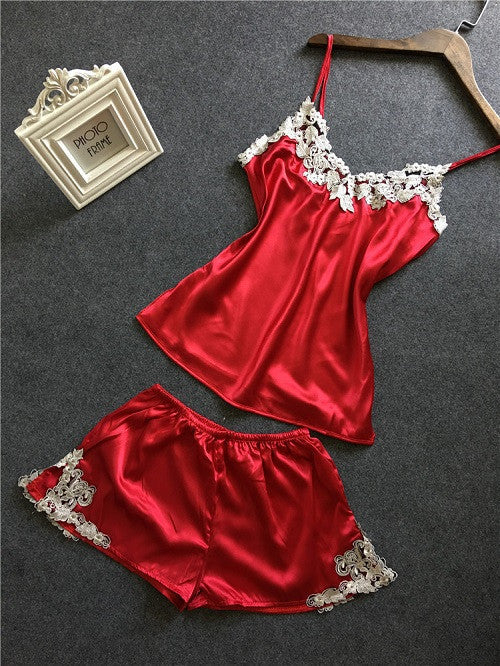 Online discount shop Australia - Embroidery Women Pajamas V-Neck Nightdress+Short Set Female Homewear