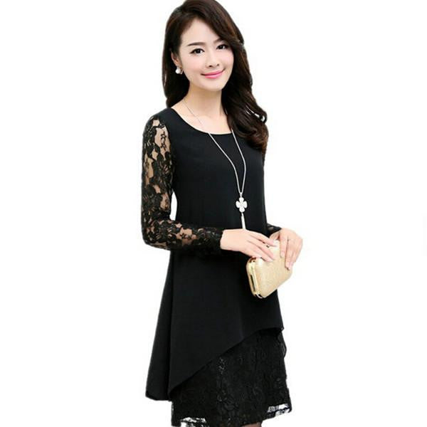 Women chiffon dresse Lace Crochet Long sleeve shirt Plus Size 4xl 5xl fashion lady tops women blouse DTCX112