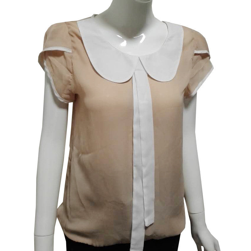 Online discount shop Australia - Bow Women shirt chiffon blouses plus size elegant body peter pan collar blouse blue blouse WC040