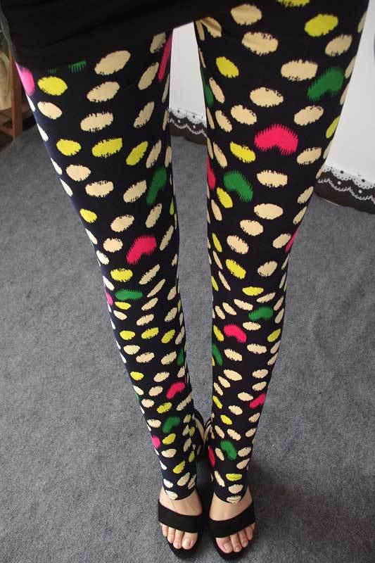 Womens Thin Stretch leggings Colored Stars Graffiti Slim Skinny Leggings Pants Female