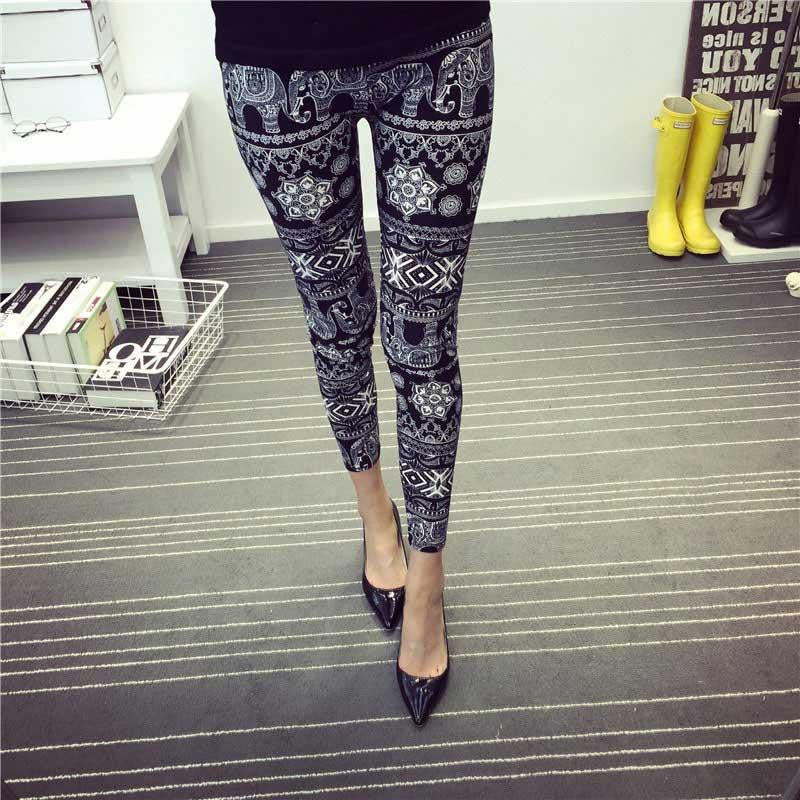 Womens Thin Stretch leggings Colored Stars Graffiti Slim Skinny Leggings Pants Female