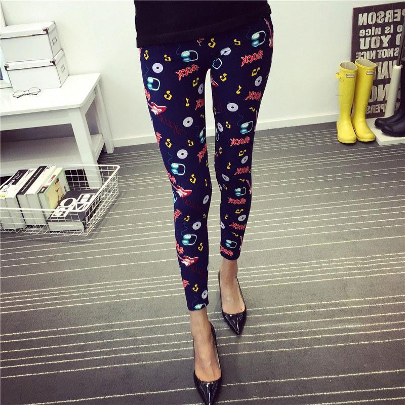 Womens Thin Stretch leggings Colored Stars Graffiti Slim Skinny Leggings Pants Female