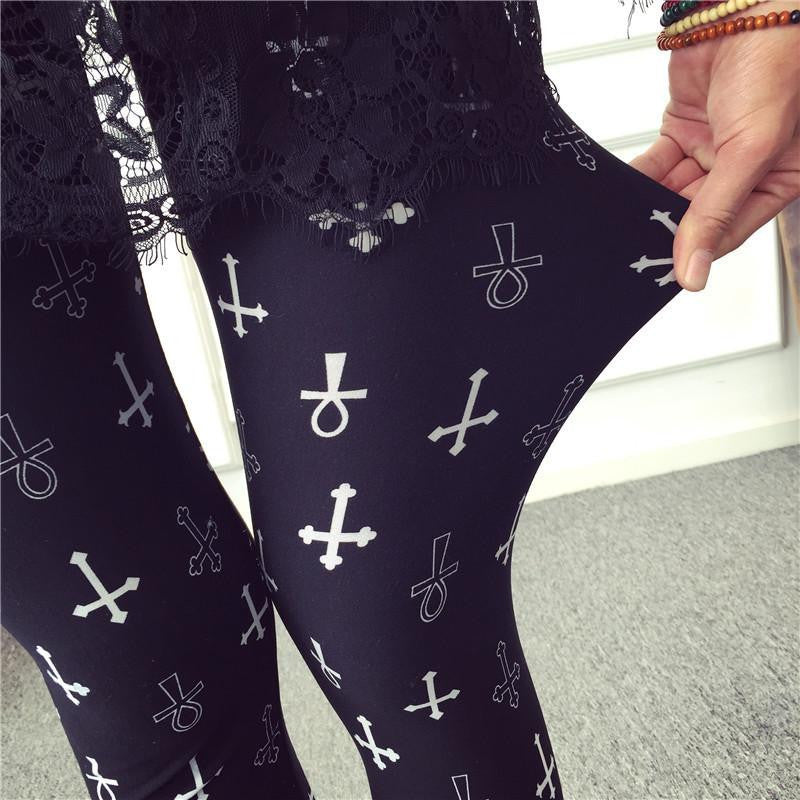 Womens Thin Stretch leggings Colored Stars Graffiti Slim Skinny Leggings Pants Female